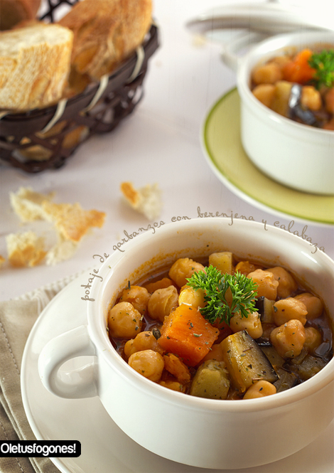 Potaje de garbanzos con berenjena y calabaza